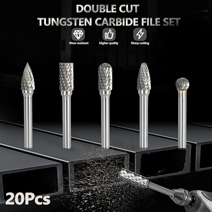 CATITO Carbide Burr Set 1/4 Shank 5-Piece, 8mm Head Diameter Grinder Bits, Rotary Tools Attachment Kit, Deburring, Cutting, and Carving are Suitable for polishing Metal, Wood, Stone, Steel
