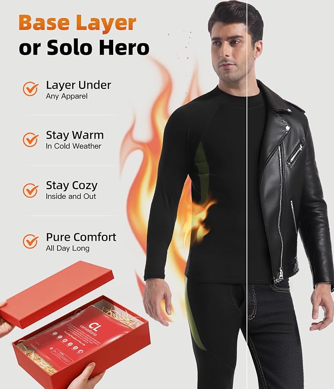 CL convallaria Mens Thermal Underwear Set with Fly Long Johns Base Layer Winter Hunting Gear Sport Top and Bottom
