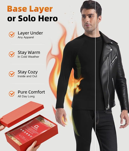 CL convallaria Mens Thermal Underwear Set with Fly Long Johns Base Layer Winter Hunting Gear Sport Top and Bottom