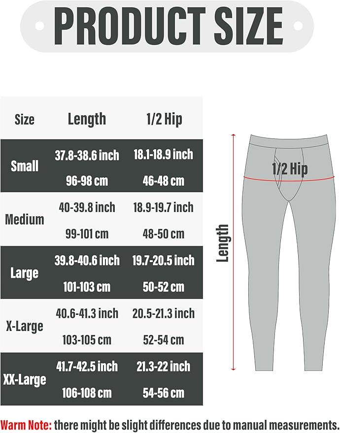 URATOT Men's Thermal Underwear Bottom Fleece Long Johns for Men Soft Warm Base Layer Thermal Pants for Cold Weather