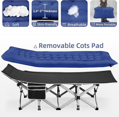 Foldable Camping Cots for Adults, 28" Extra Wide Cot with Removable Mattress, 600LBS Max Load, Sleeping Cots for Camping Outdoor/Office, Guest (Azure)