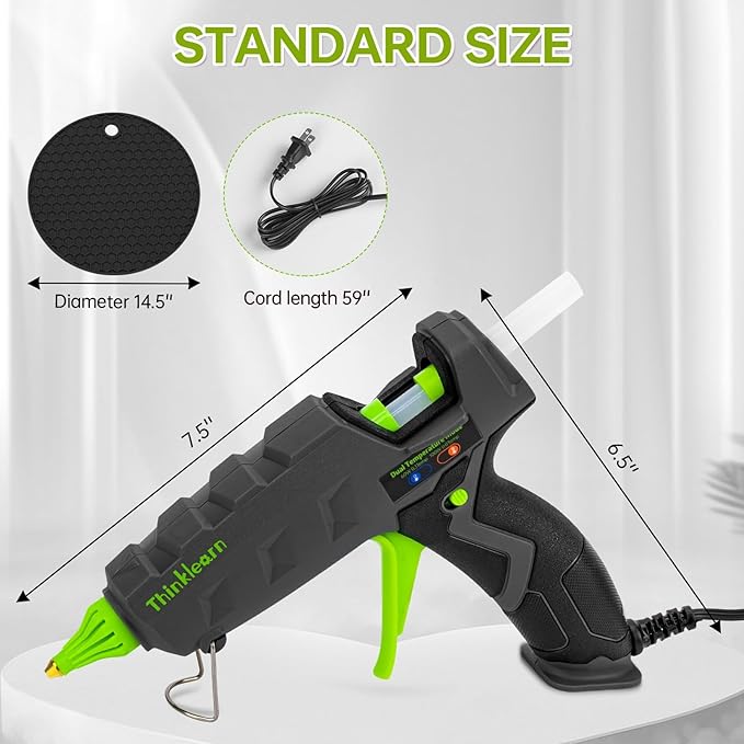 ThinkLearn 60/100W Dual Power Hot Glue Gun Kit with 15 Glue Sticks (7/16"), Heavy Duty Large Glue Gun for Crafts, DIY, Home Repairs - Gray