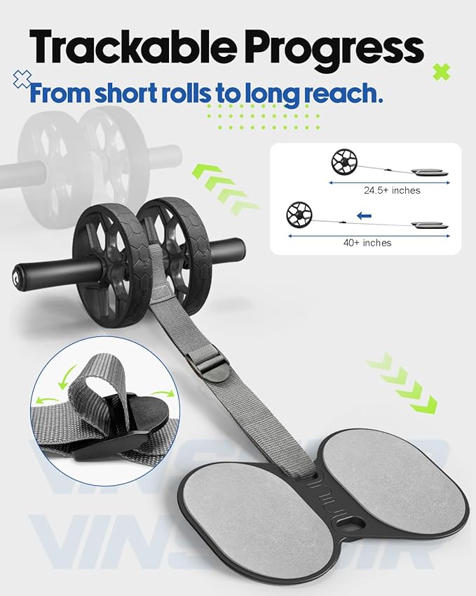 VINSGUIR Ab Roller Wheel for Beginners to Pros, Ab Roller with Adjustable & Detachable Resistance Band, Abs & Core Workout Equipment for Home Gym, Abdominal Wheel with Exercise Guide and Knee Pad, Men Women