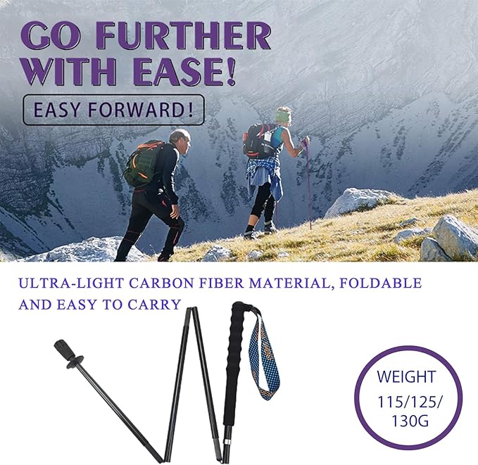 Ultra light hiking poles, collapsible, set of 2, ultra light carbon fibre, hiking poles with moisture absorbing handle, with storage bag, suitable for cross-country, mountaineering and camping