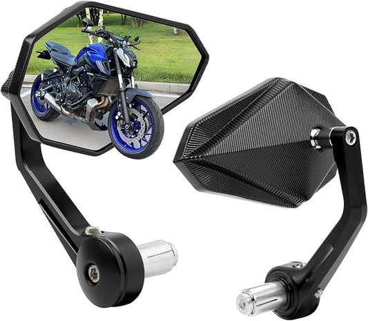 DREAMIZER Motorcycle Bar End Mirrors Black CNC Bar End Mirrors for Motorcycles Compatible with Honda Kawasaki Suzuki Scooter and More (Blue Glass Lens)