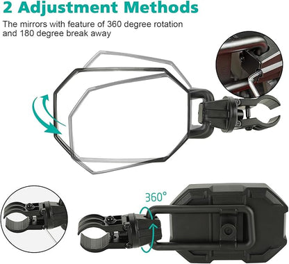 SUNPIE Side Mirrors for UTV SXS, Wider View Mirror with Horizontal and Vertical View Fits 1.5"-2"Roll Bars Compatible with Polaris RZR,Can Am X3, Honda Pioneer, Kawasaki Mule, Cfmoto Zforce
