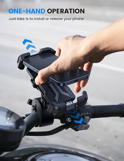 Lamicall Motorcycle Phone Mount Holder - [Dual Vibration Dampener] [Upgrade Handlebar Clip] Motorcycle Cell Phone Holder, Bike Phone Mount, Fit iPhone 16/15/14/13 Pro Max, 4.7-6.7" Phones, Black