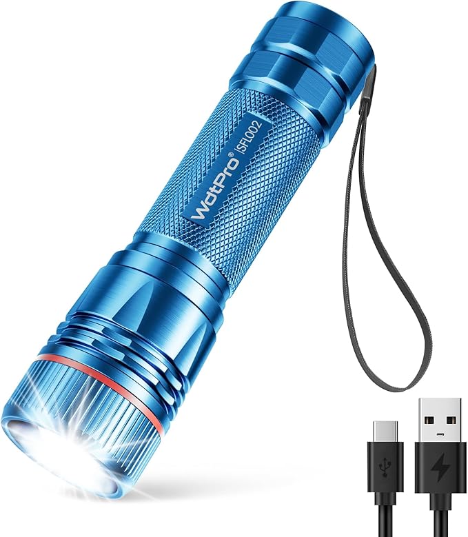 WdtPro Rechargeable Flashlights High Lumens, 1 Pack 10H Long Lasting Super Bright EDC Flashlights, LED Mini Tactical Flash Lights for Camping Emergency, Drop & Water Resistant Blue(Battery Included)