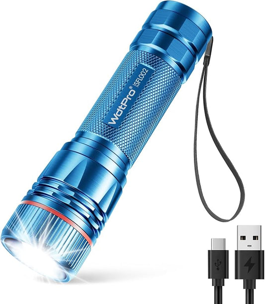 WdtPro Rechargeable Flashlights High Lumens, 1 Pack 10H Long Lasting Super Bright EDC Flashlights, LED Mini Tactical Flash Lights for Camping Emergency, Drop & Water Resistant Blue(Battery Included)