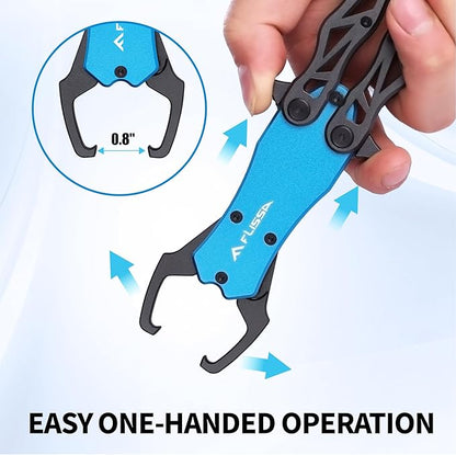 FLISSA Folding Fish Gripper with Lanyard, Lightweight Aluminum Fish Grabber, Portable Fish Lip Gripper Holder for Saltwater and Freshwater Fishing