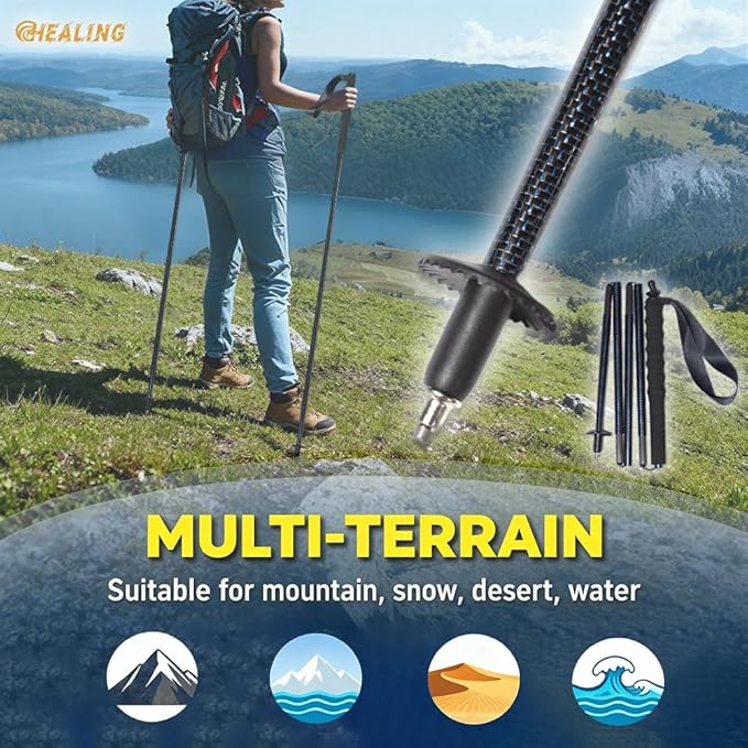 High Strength 5-Section Foldable Carbon Fiber Trekking Poles - 115g/125g/130g, Compact Hiking Staff for Men & Women, Ideal for Hiking, Trekking, Mountaineering & Backpacking