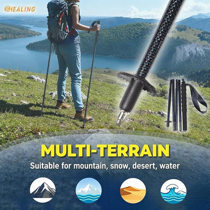 High Strength 5-Section Foldable Carbon Fiber Trekking Poles - 115g/125g/130g, Compact Hiking Staff for Men & Women, Ideal for Hiking, Trekking, Mountaineering & Backpacking