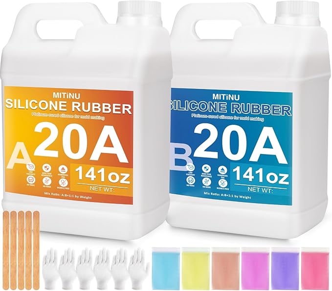 Silicone Mold Making Kit - 20A Liquid Silicone Rubber (1:1 Mix), Non-Toxic & Bubble Free Platinum Cure Silicone for Making Molds for Resin, Soap, Concrete, Craft Molds - 282oz Total