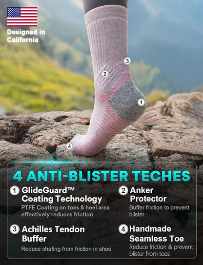 Merino Wool seamless Hiking Socks Moisture Wicking Anti-Blister Breathable Cushioned Compression Womens