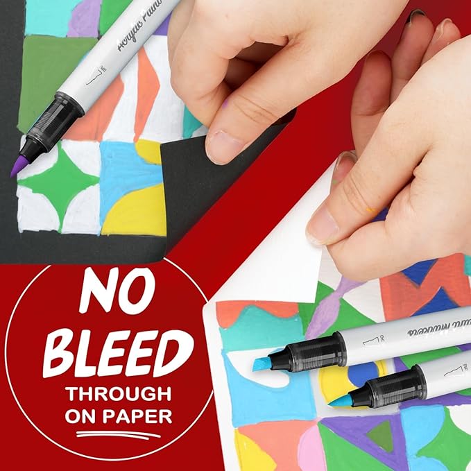 SFAIH Acrylic Paint Creative Markers, 24 Colors Dual Tips Drawing Markers, Ultra-High Coverage, No Bleed Water-Based Ink, Waterproof, Art Supplies for Paper, Fabric, Wood, Ceramic, Glass, Rock, Canvas