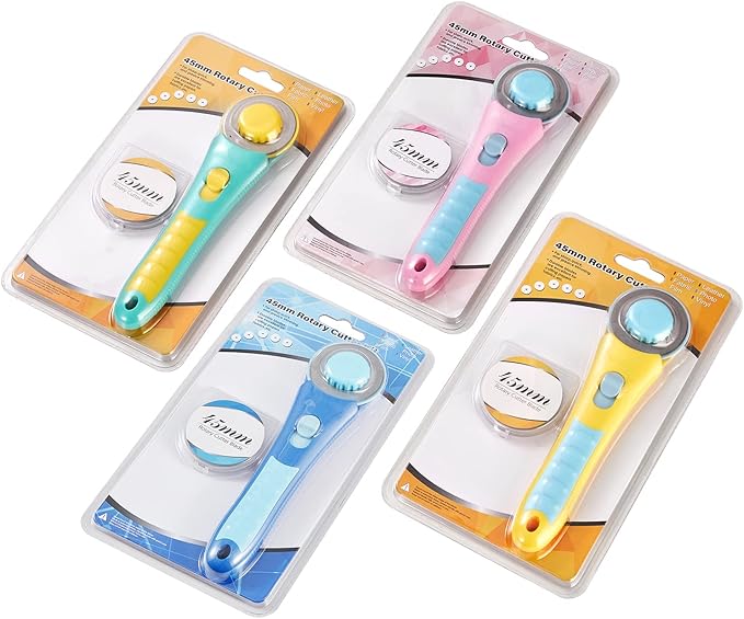 Headley Tools Rotary Cutter with 5pcs 45mm Rotary Blade, Bearing Design Rolling Cutter with Safety Lock for Fabric Sewing Quilting Cloth Leather Paper and Arts & Crafts(Pink)