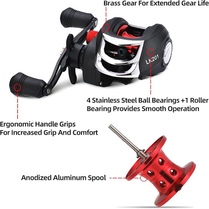 Kilitn Fishing Rod and Reel Combo, Baitcasting Combo Baitcast Reel, 6 Foot 7 Foot 2-Piece, Durable Fiberglass Wrapped Carbon Fiber Rod with Comfortable EVA Handle