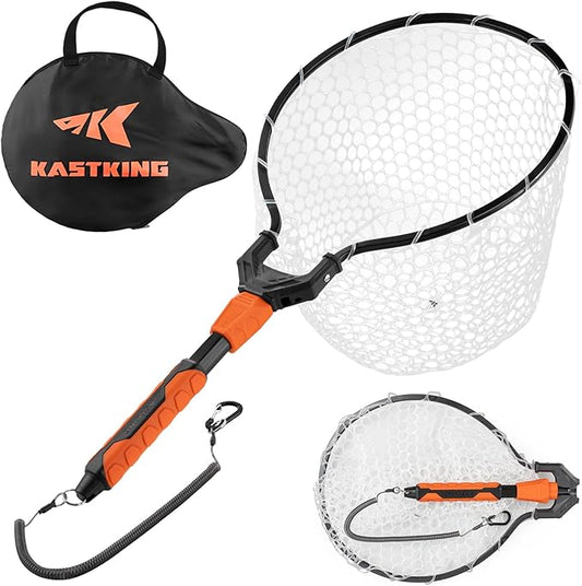 KastKing Titanet Fishing Net, Durable Aluminum Handle, Non-Slip Hi-Vis Grip, Compact Bag & Lanyard, Ideal for Kayak, Lake, Fly, or River Fishing, 2 Net Options
