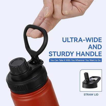 DOMICARE 16 oz Kids Water Bottle for School Stainless Steel Double Wall Vacuum Insulated Water Bottle with Straw lids & Spout Lid, Leakproof BPA Free (Red,8)