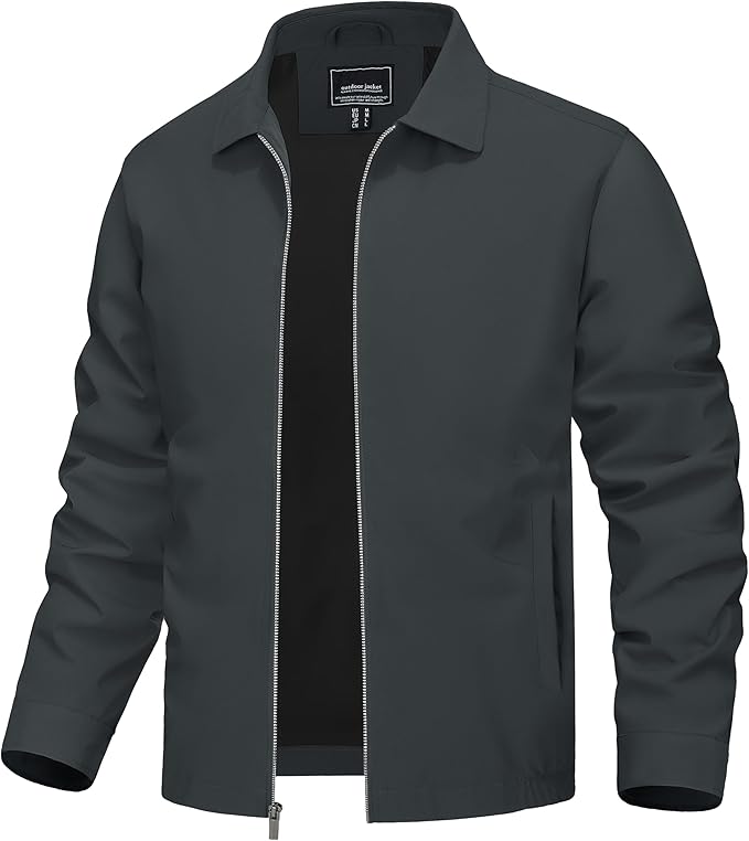 TACVASEN Mens Lightweight Windbreaker Full Zip Up Laydown Collar Jackets Light Casual Coat with Zip Pockets