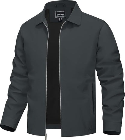 TACVASEN Mens Lightweight Windbreaker Full Zip Up Laydown Collar Jackets Light Casual Coat with Zip Pockets
