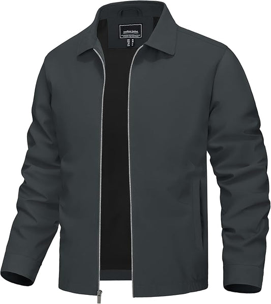 TACVASEN Mens Lightweight Windbreaker Full Zip Up Laydown Collar Jackets Light Casual Coat with Zip Pockets