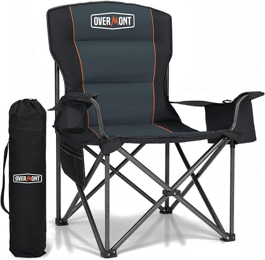 Overmont Oversized Folding Camping Chair - 450lbs Support with Padded Cushion Cooler Pockets - Heavy Duty Collapsible Chairs for Sports Garden Beach Fishing
