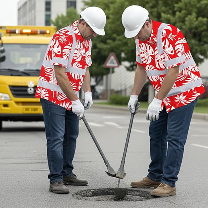 High Visibility Hawaiian Shirt for Men Tropical Shirts Custom Name Floral Outfit Reflective Safety Workwear