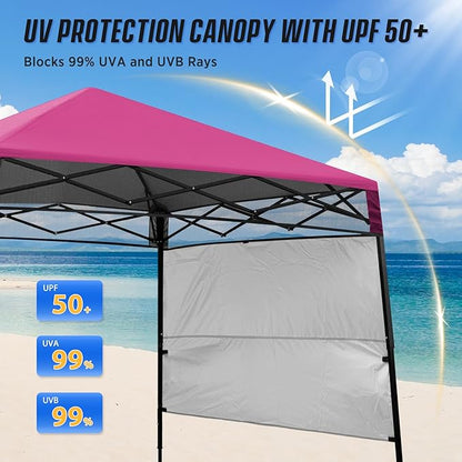 EAGLE PEAK 8x8 Pop Up Canopy Tent with Sidewall, Compact, Portable Slant Leg Instant Sun Shelter for Beach, Sports, & Camping, 8x8 Base 6x6 Top, Pink