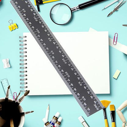 Metal Square Ruler Leathercraft Black Tempered Stainless Steel Measuring Square Ruler for DIY Leather Handmade Sewing Tools Measuring Supplies, Length 0-300mm/0-12inch Scale