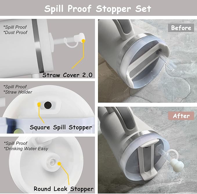 Stanley Cup Accessories Set,Including 2 Pcs 0.4in Straw Cover, 1 Silicone Spill-Proof Stopper, 1 Cute Handle Charm, 1 Silicone Boot Fits Stanley 40&30 Oz Tumbler (Grey)