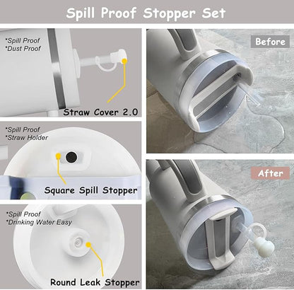 Stanley Cup Accessories Set,Including 2 Pcs 0.4in Straw Cover, 1 Silicone Spill-Proof Stopper, 1 Cute Handle Charm, 1 Silicone Boot Fits Stanley 40&30 Oz Tumbler (Grey)