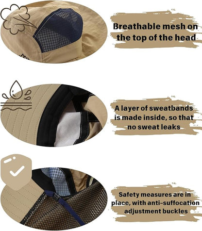 UV Sun Protection Hat Women Foldable Neck Flap Wide Brim Fishing Hat with Ponytail Hole for Women