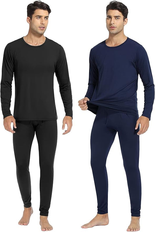 URATOT 2 Sets Men's Thermal Underwear Set Fleece Lined Thermal Underwear Soft Long Johns Top Bottom Set for Men Cold Winter