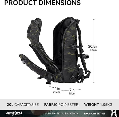 Tactical Backpack Military Slim Army Bag Molle Daypack 20L Outdoors Hiking Camping Travel EDC Pack with Multiple Pockets Waterproof for Men (Black Camo)