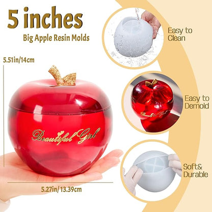 Apple Jar Resin Molds Extra Large, 5inch Jars Silicone Molds with Lid for Epoxy Resin Casting for DIY Jewelry Storage Box, Candy Container, Candle Vessel, Home Decoration
