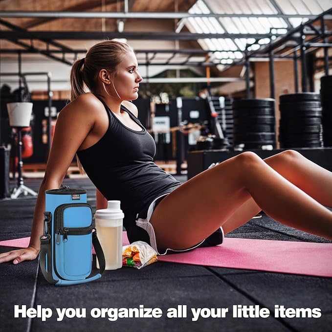 Nuovoware Water Bottle Carrier Bag,25oz/40oz/64oz Bottle Pouch Holder,Adjustable Shoulder Hand Strap 2 Pocket Sling Neoprene Sleeve Sports Accessories for Hiking Travelling Camping