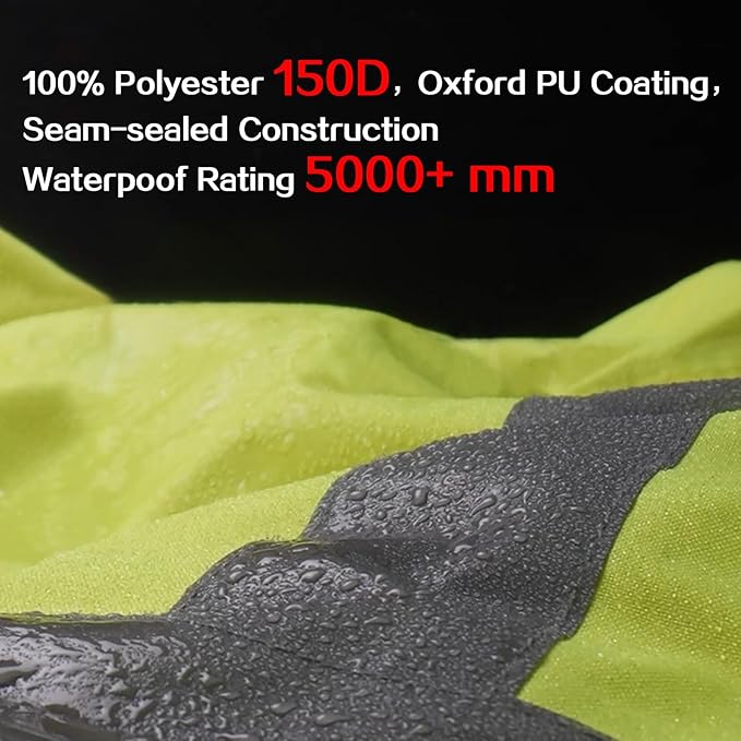 Reflective Rain jackets for men waterproof,Hi Vis Rain Coat With 3M Reflective Strips，High Visibility Class 3 Rain Gear With 2 large pockets，Zipper,Black Bottom Lime,Small