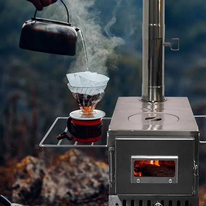 Outdoor Wood Burning Stove, Portable with Chimney Pipe for Cooking, Camping, Tent, Hiking, Fishing, Backpacking