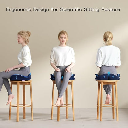 Seat Cushions for Office Chairs - Ergonomic Tailbone Pain Pressure Relief Seat Cushion - Extra Large & Thick Design Memory Foam Office Chair Cushion, 21.2" W X 16.5" L (Blue)