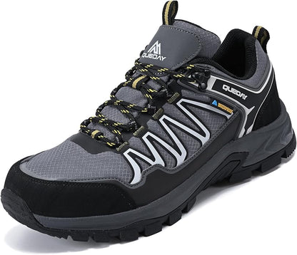 Queday Mens Waterproof Hiking Shoes Lightweight Outdoor Walking Shoes Breathable Hike Trekking Trails Camping Climbing