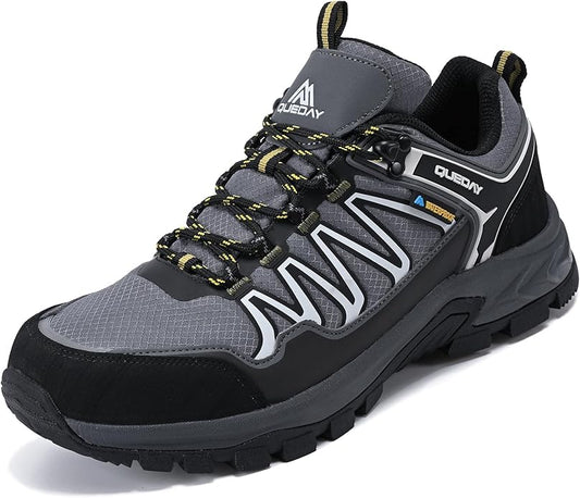Queday Mens Waterproof Hiking Shoes Lightweight Outdoor Walking Shoes Breathable Hike Trekking Trails Camping Climbing
