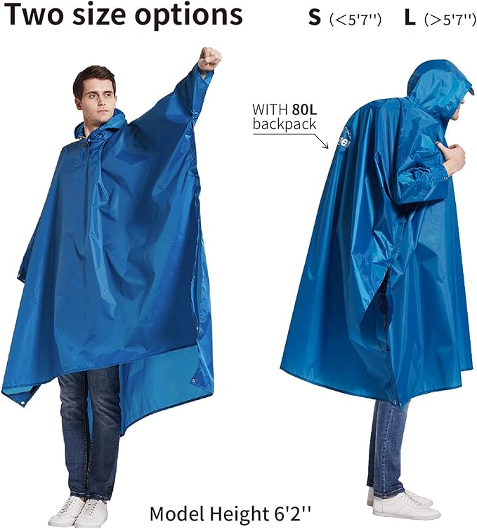 longsinger Hooded Rain Poncho for Adult with Pocket Waterproof Lightweight Unisex Raincoat for Hiking Camping Emergency