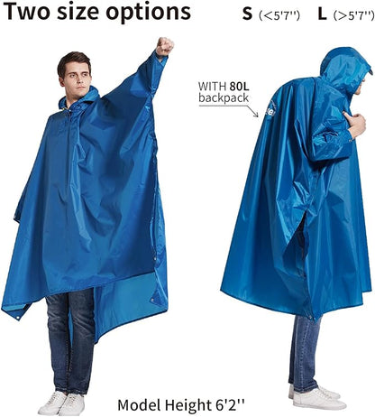 longsinger Hooded Rain Poncho for Adult with Pocket Waterproof Lightweight Unisex Raincoat for Hiking Camping Emergency