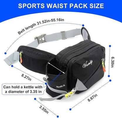 Waist Pack with Water Bottle Holder for Men and Women for Running Climbing Hiking Fitness Cycling and Other Outdoor Sport（Black）