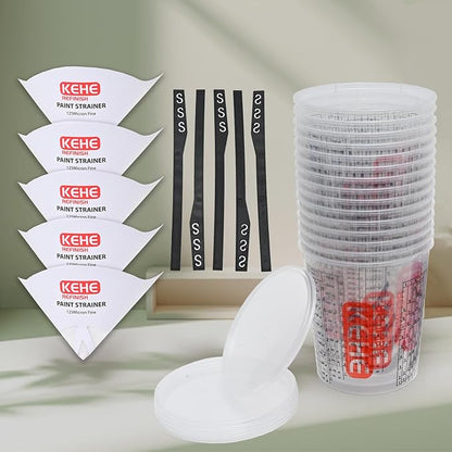 15 PACK Paint Mixing Cups by KEHE REFINISH,38 oz (1100ml),Disposable or Reusable Plastic Measuring Cups with Lids for Liquids, Paints, Resin, Epoxy, Art,Ratios 1:1,2:1, 3:1, 4:1,5:1,6:1,7:1,8:1