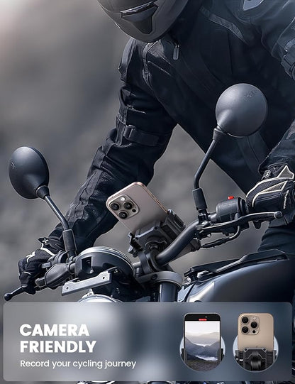 Lamicall Motorcycle Bike Phone Mount - [No Block Camera] [1s Lock] Bike Cell Phone Holder Clamp, Bicycle Scooter Handlebar Clip, for iPhone 17 16 15 14 Pro Max, Galaxy S25 S24 Ultra, 4.7-7" Phones