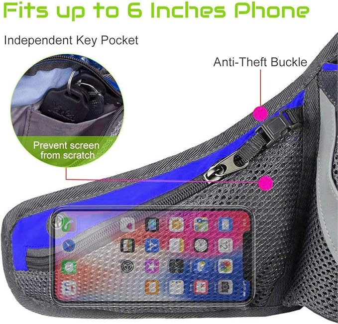 PYFK Running Belt Hydration Waist Pack with Water Bottle Holder for Men Women Waist Pouch Fanny Bag Reflective