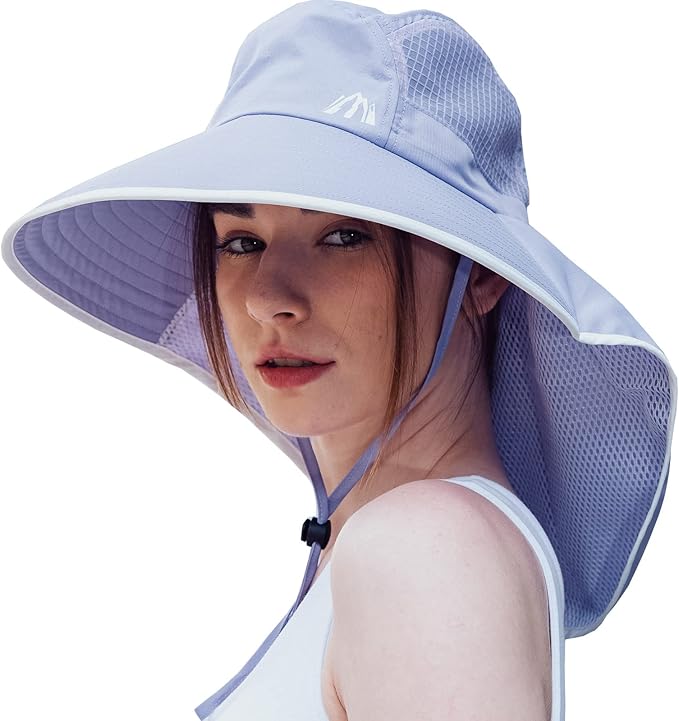 UV Sun Protection Hat Women Foldable Neck Flap Wide Brim Fishing Hat with Ponytail Hole for Women