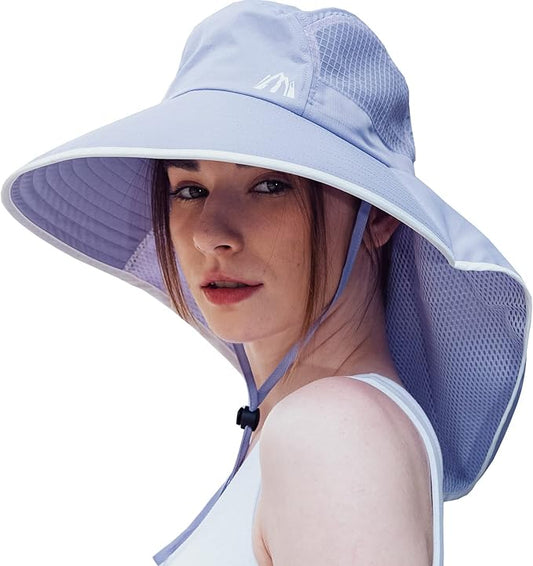 UV Sun Protection Hat Women Foldable Neck Flap Wide Brim Fishing Hat with Ponytail Hole for Women